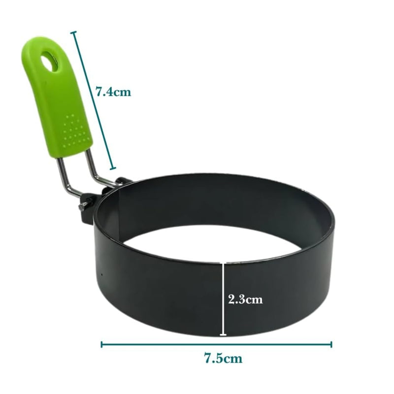 4 Pack Stainless Steel Egg Rings with Silicone-Grip Handles - BPA Free, Non-Stick - Foldable, Dishwasher-Safe Breakfast Mold