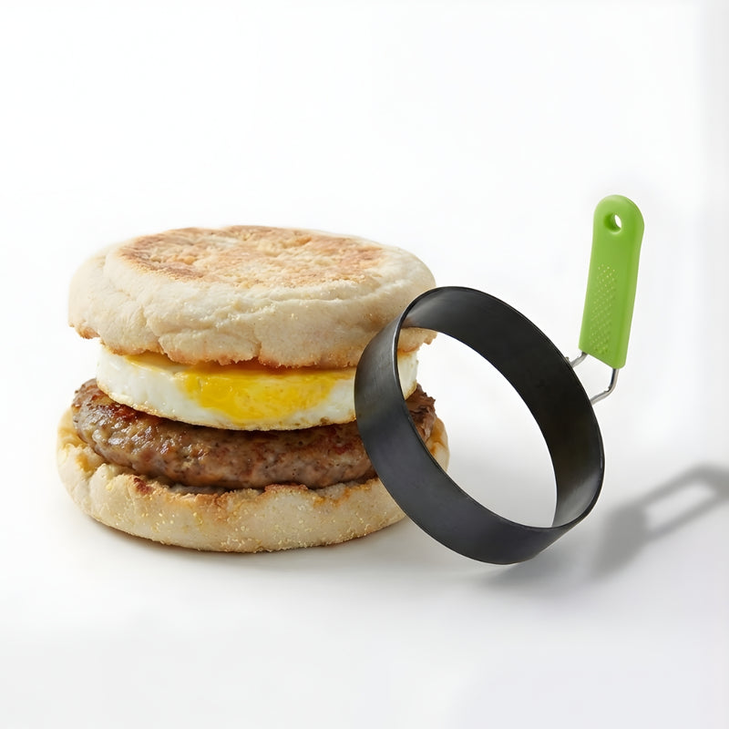 4 Pack Stainless Steel Egg Rings with Silicone-Grip Handles - BPA Free, Non-Stick - Foldable, Dishwasher-Safe Breakfast Mold