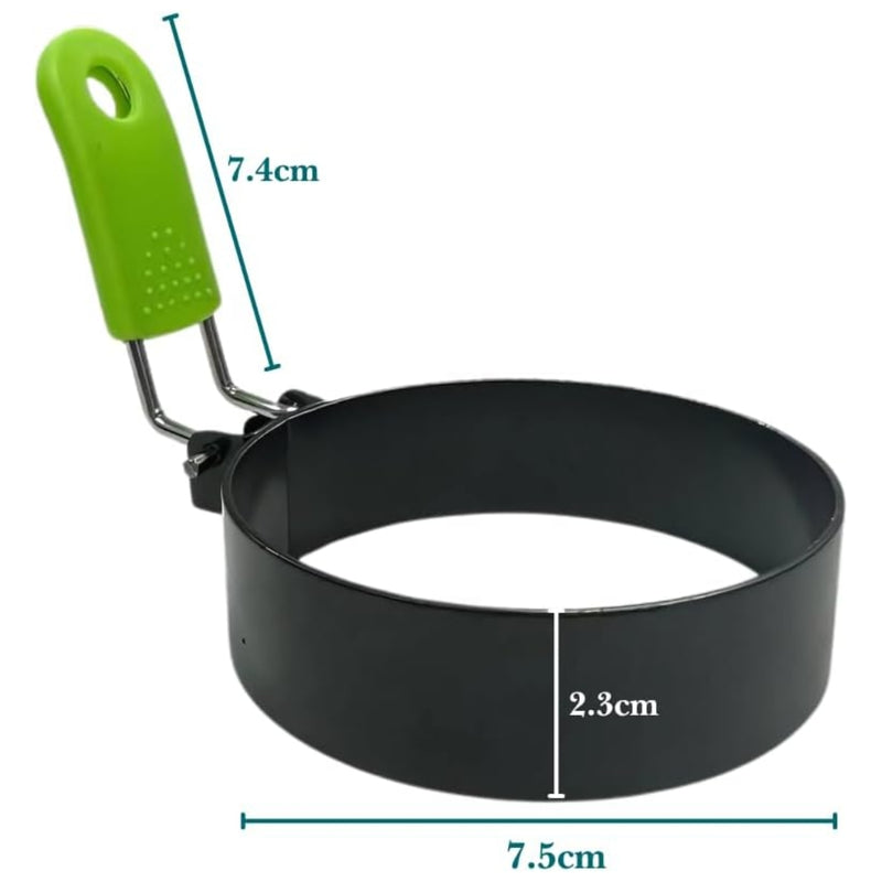 4 Pack Stainless Steel Egg Rings with Silicone-Grip Handles - BPA Free, Non-Stick - Foldable, Dishwasher-Safe Breakfast Mold
