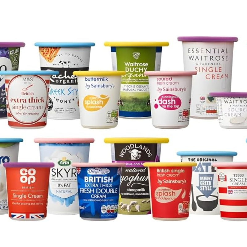 Reusable Silicone Pot Tops – 4-Pack 95 mm Airtight Yoghurt & Cream Pot Lids, Perfect for SKYR ONKEN ALPRO and Other Large Yogurt Pots