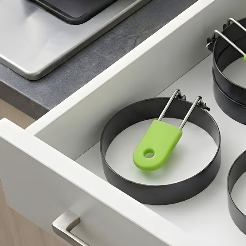4 Pack Stainless Steel Egg Rings with Silicone-Grip Handles - BPA Free, Non-Stick - Foldable, Dishwasher-Safe Breakfast Mold