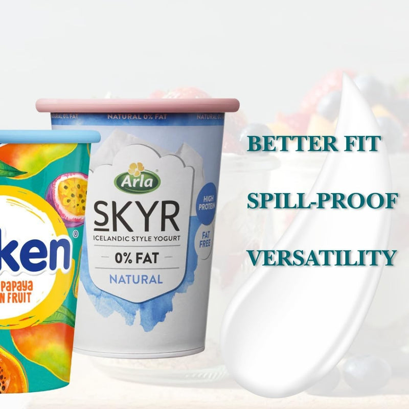 Reusable Silicone Pot Tops – 4-Pack 95 mm Airtight Yoghurt & Cream Pot Lids, Perfect for SKYR ONKEN ALPRO and Other Large Yogurt Pots