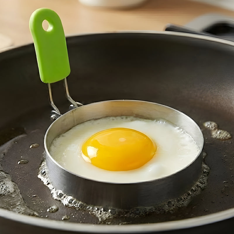 4 Pack Stainless Steel Egg Rings with Silicone-Grip Handles - BPA Free, Non-Stick - Foldable, Dishwasher-Safe Breakfast Mold