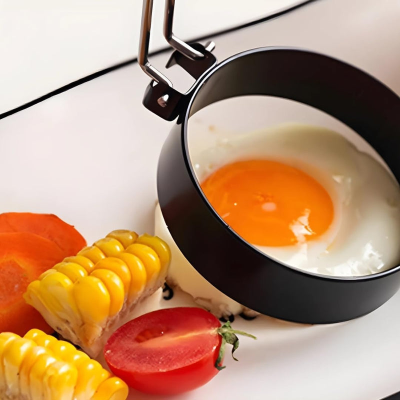 4 Pack Stainless Steel Egg Rings with Silicone-Grip Handles - BPA Free, Non-Stick - Foldable, Dishwasher-Safe Breakfast Mold