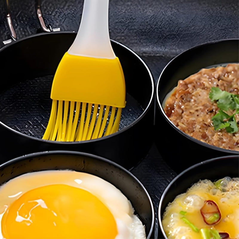 4 Pack Stainless Steel Egg Rings with Silicone-Grip Handles - BPA Free, Non-Stick - Foldable, Dishwasher-Safe Breakfast Mold