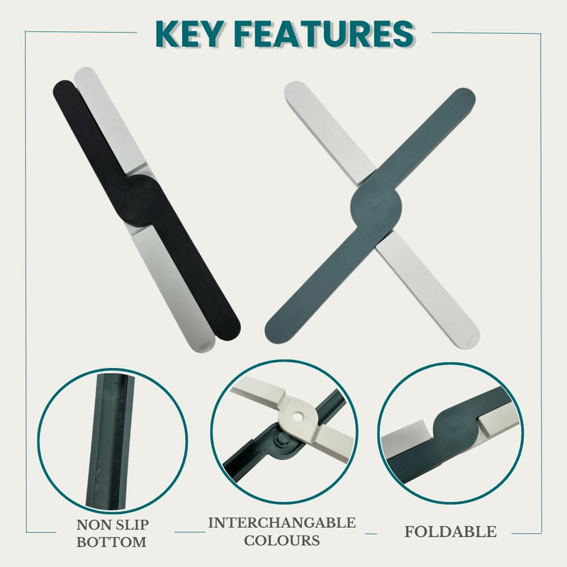 Twin X Folding Silicone Trivet Pot Holder – Food-Grade Heat-Resistant Mat up to 220 °C, 0.5″ Thick, Adjustable Legs, Dishwasher Safe, Compact Storage