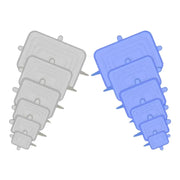 Two sets of blue and gray rectangular objects with spikes on a white background