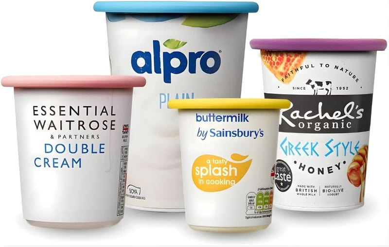 Reusable Silicone Pot Tops – 4-Pack 95 mm Airtight Yoghurt & Cream Pot Lids, Perfect for SKYR ONKEN ALPRO and Other Large Yogurt Pots