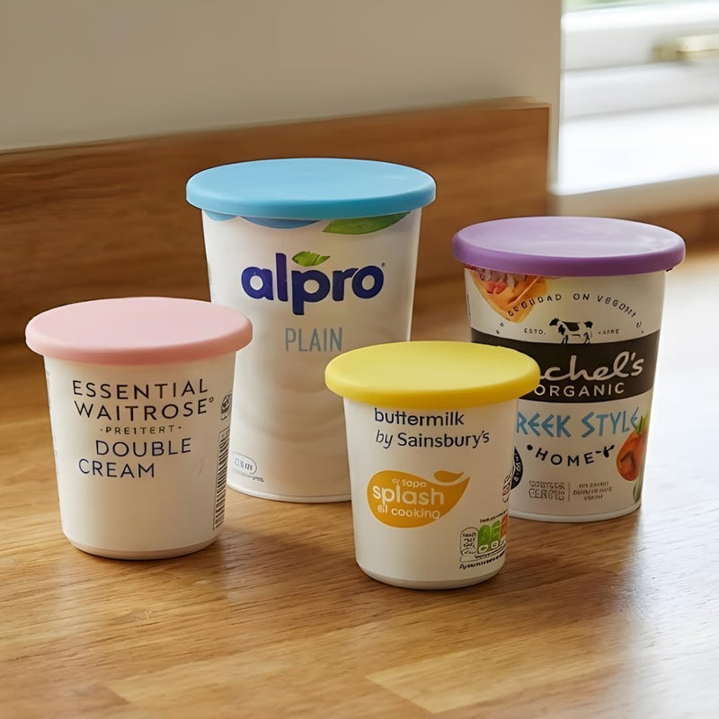Reusable Silicone Pot Tops – 4-Pack 95 mm Airtight Yoghurt & Cream Pot Lids, Perfect for SKYR ONKEN ALPRO and Other Large Yogurt Pots
